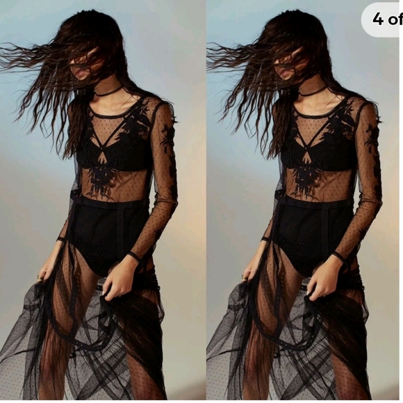 urban outfitters ecote lily maxi dress XS / sheer mesh lace maxi - Picture 3 of 13